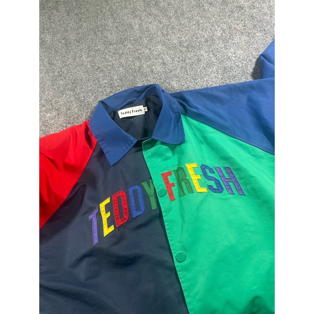 Teddy Fresh Color Block Windbreaker Snap Jacket Mens S Collared Long Sleeve